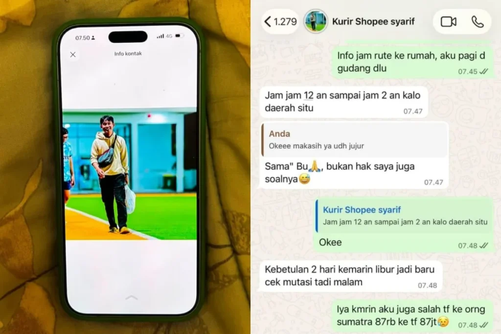 Kurir SPX kembalikan uang Rp92 juta customer akibat salah transfer, warganet beri pujian. (Foto: Threads)