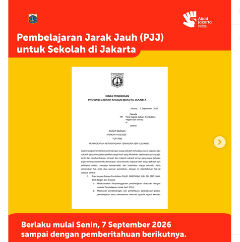 PJJ Jakarta abu vulkanik