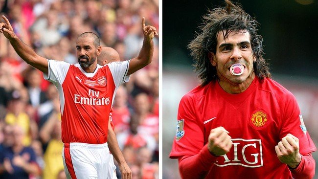 Robert Pires (kiri) dan Carlos Tevez akan tampil di Stadion GBK dalam duel North London vs United Legends, Sabtu (10/10/2026). (Foto: AFP Photo)